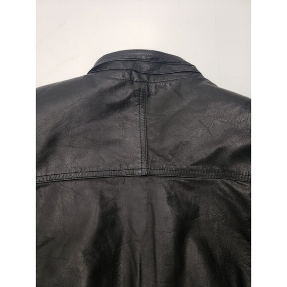 Boss Leather Black Leather Bomber Motorcycle Full Zip Button Up Jacket Size ? - Picture 13 of 16